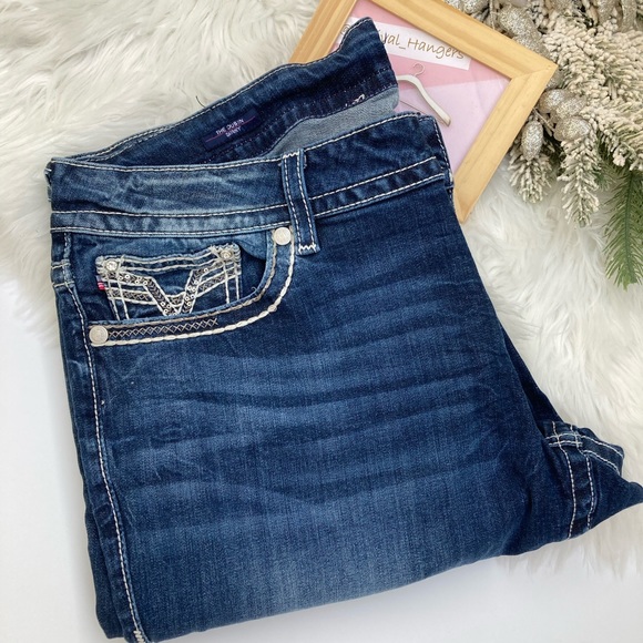 Vigoss Denim - VIGROSS The Dublin Skinny Distressed Big Stitch Blue White Size 22